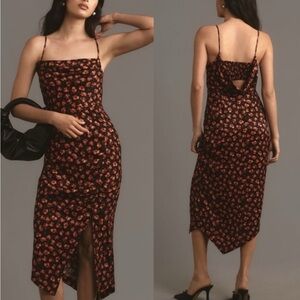 Anthropologie Black and Red Floral Midi Dress